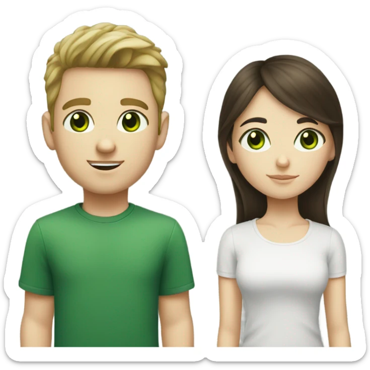 white green eyed boy with white brunette girl sticker