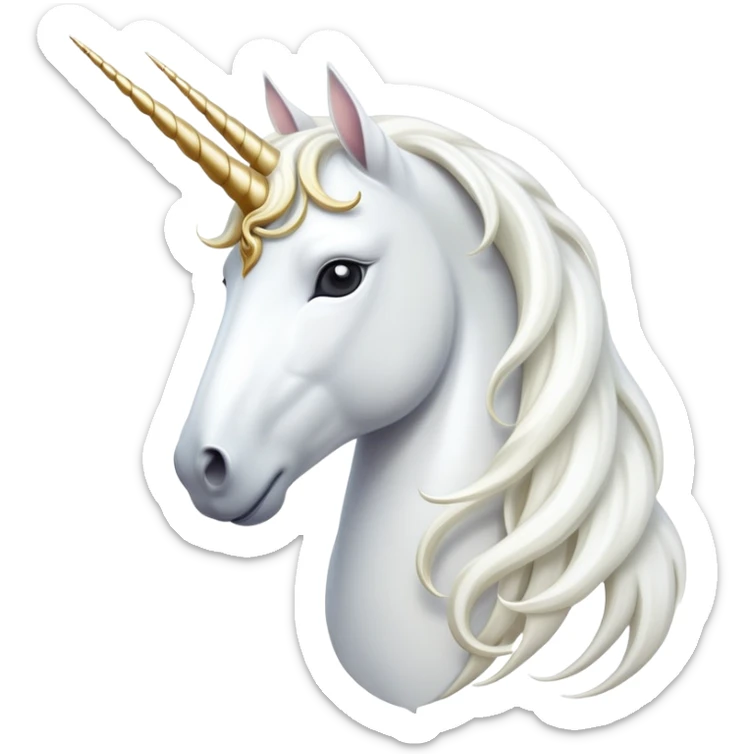cinematic-noble-white-unicorn-portrait-emoji,-poised-and-regal,-with-a-slender,-ethereal-form-draped-in-a-pristine-white-color,-a-flowing-mane-and-tail,-and-a-glistening,-spiraled-horn-that-radiates-pure-light,-simplified-yet-sharp-and-majestic sticker