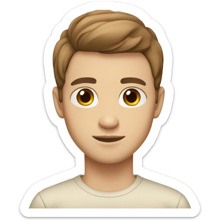 Young man, Brown eyes, small nose, white skin, Brown straight hair, beige white shirt  sticker
