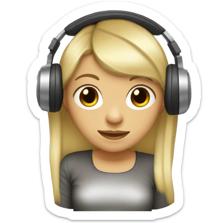 blonde dj girl straight hair with headphones and bangs and brown eyes emoji sticker