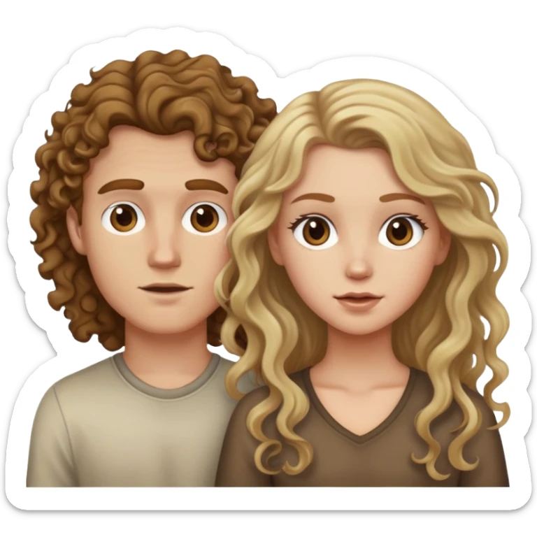 White boy with brown curly hair and white girl with dirty blonde long hair  sticker