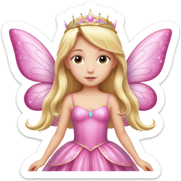 Long blonde hair pink sparkle princess dress large fairy wings sticker