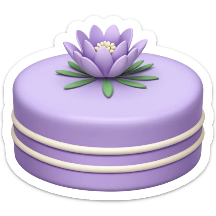 Pastel white and pastel purple marzipan cake with a lavender flower laying on top of it  sticker