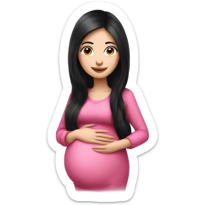 Beautiful Russian girl very long black hair pink clothes pregnant sticker