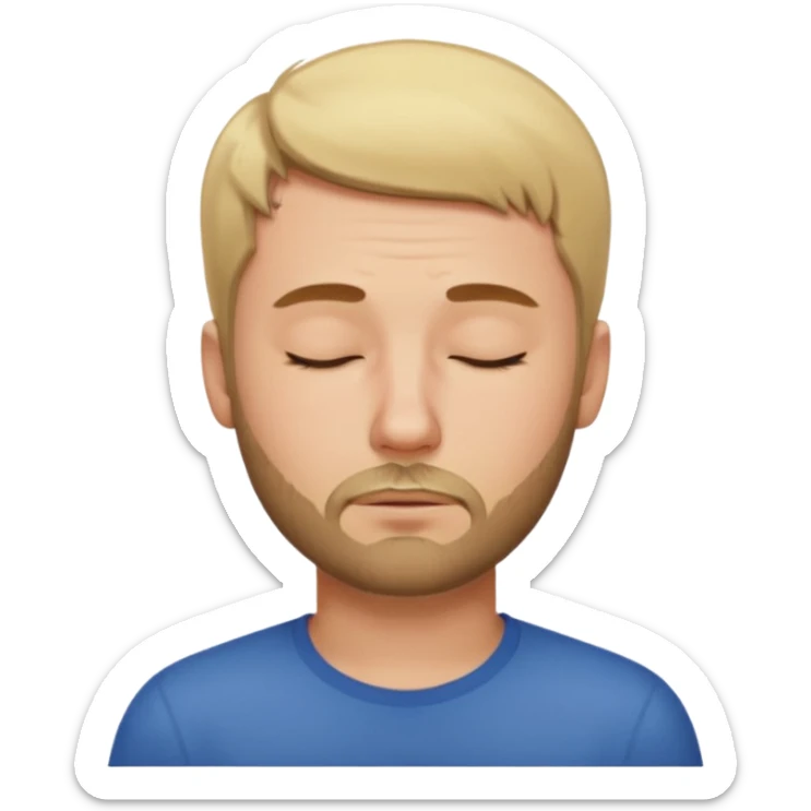 A man with short blond hair hair and a short brown  beard making a weary face with eyes closed sticker