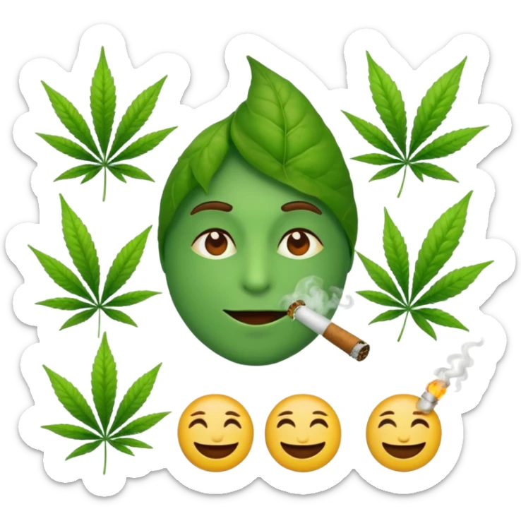 fait moi un pack demojis De fumeur pas avec les emojis de base mais des inventé type tete de beuh feuille de pe sticker