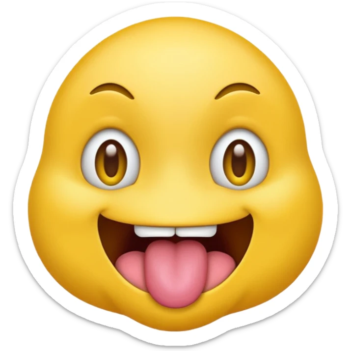 yellow emoji face with eyes emerging from face and tongue sticking out wildly  sticker