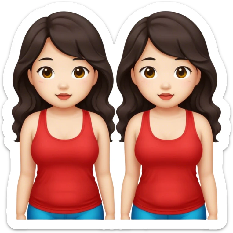 Cute Chubby asian girl long wavy hair in red tanktop sticker
