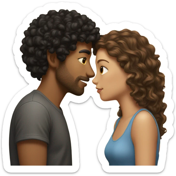 guy with black curly hair kissing a girl with light brown hair  sticker