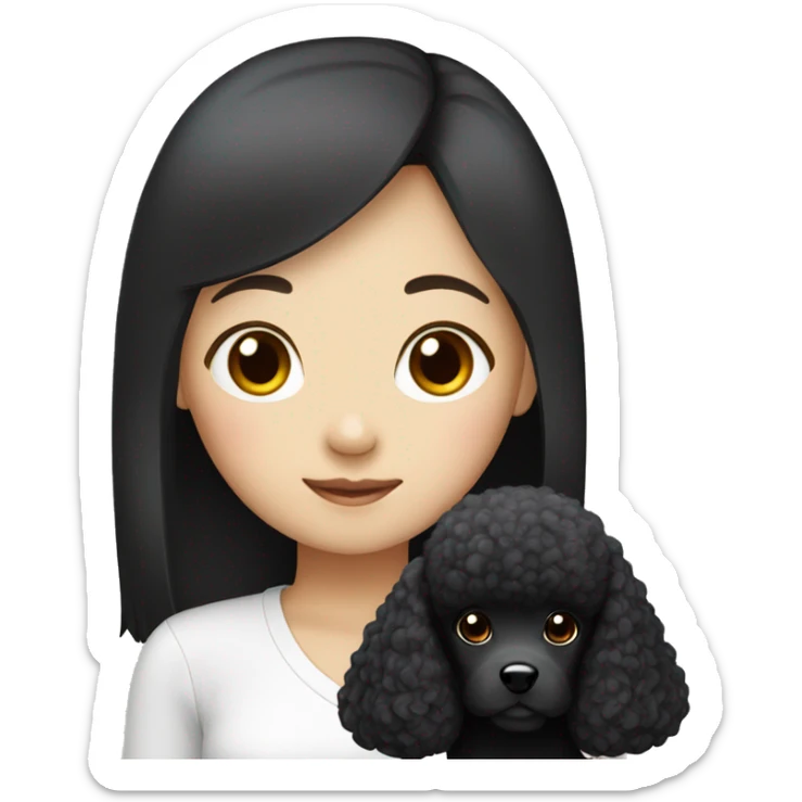 One Korean girl with black long straight hair with one black poodle sticker