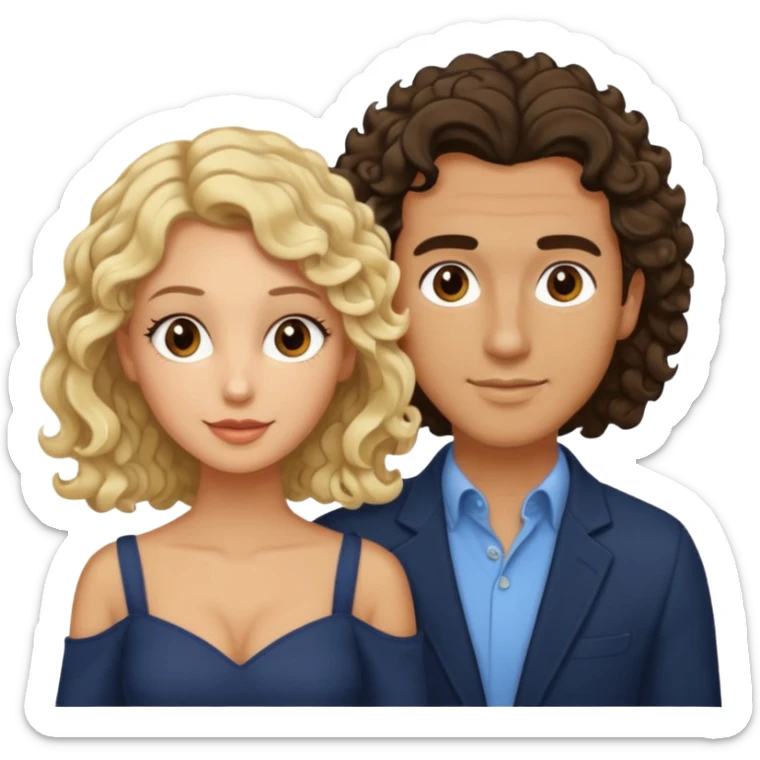 flirty couples. The man dark brown quiffed hair and the woman has shoulder length blond curls sticker