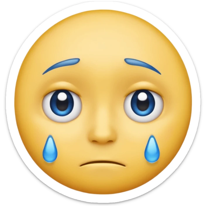 A regular, simple, yellow  skin, round face emoji looking straight at me not smilling, just staring with a blue and almost clear looking tear rolling down its cheek sticker