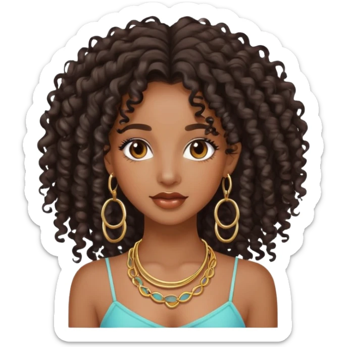 pretty black girl with long curly hair wearing hoop earrings and accessories sticker