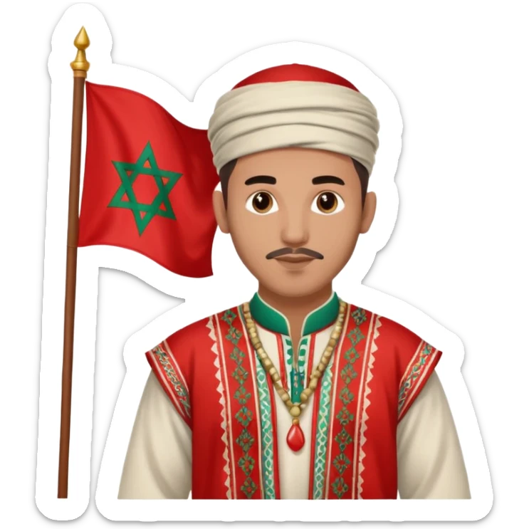 Un homme avk le drapeau Du Maroc sur le dos et qui est normal sans rien sur lui sticker