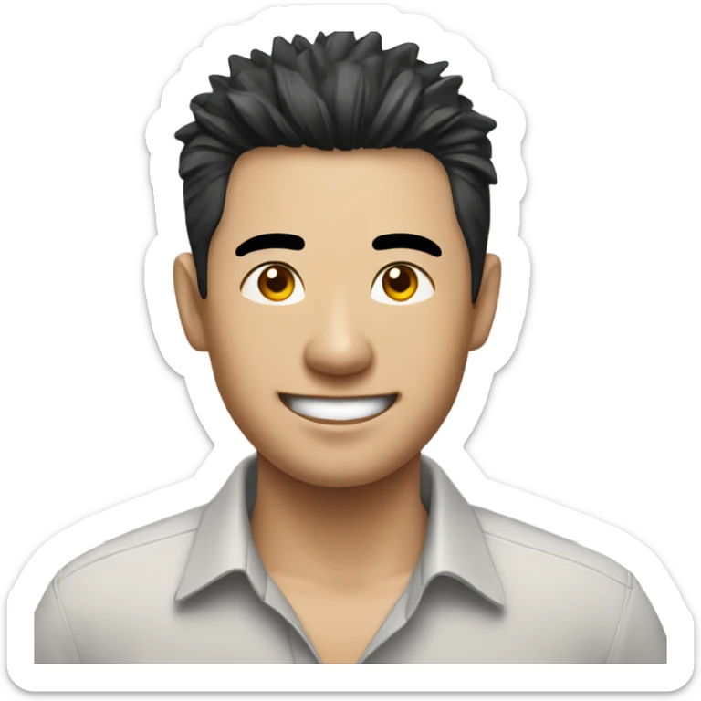 chinese man 40yo with spiky short black hair smile, smart buttoned shirt sticker