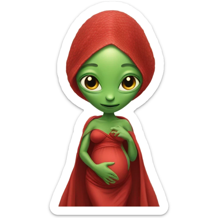Pregnant Reptilian alien woman, full body in red dress sticker
