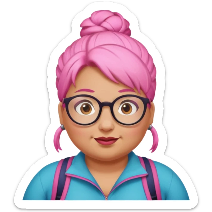 climber fat woman with pink bun hair and glassess sticker