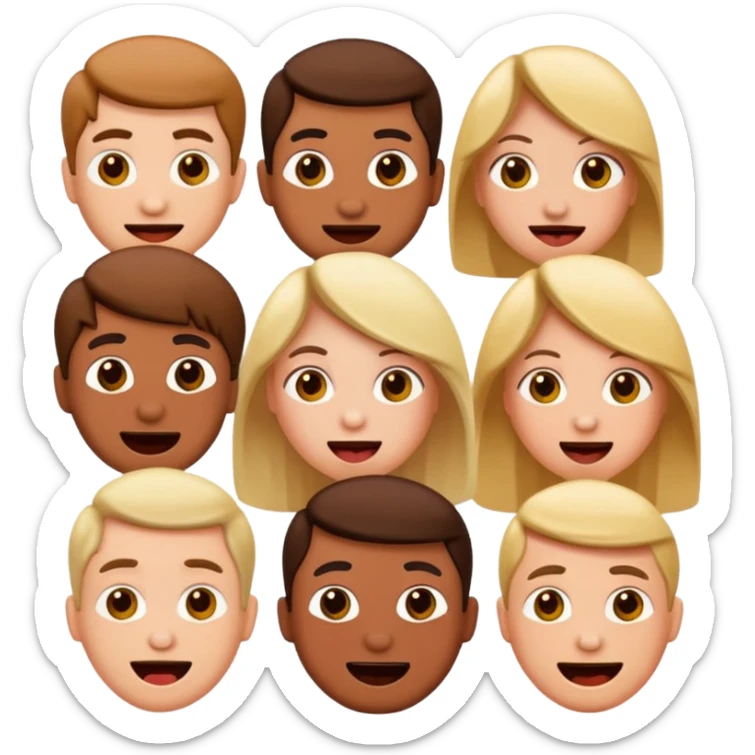 grupo de personas haciendo locuras, estilo emoji sticker