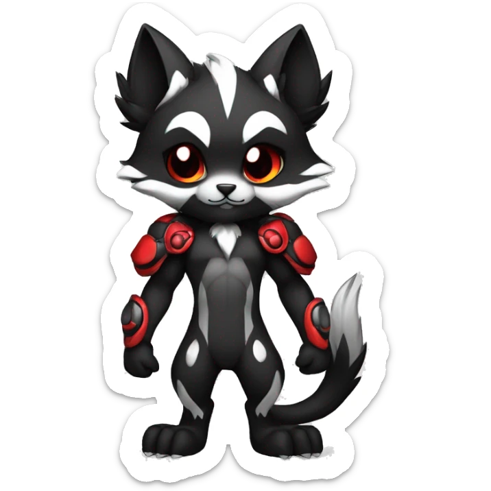 Anthro-Edgy-Cool-Dark-Black-White-Red-Contrast-Colors-Fantasy-Fur-Sona-Chibi-Shiny-Fakémon-Hybrid full body sticker
