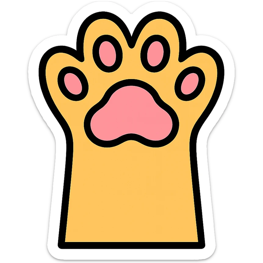 Playful cat paw with raised toes and pink pads visible, cute feline paw gesture sticker