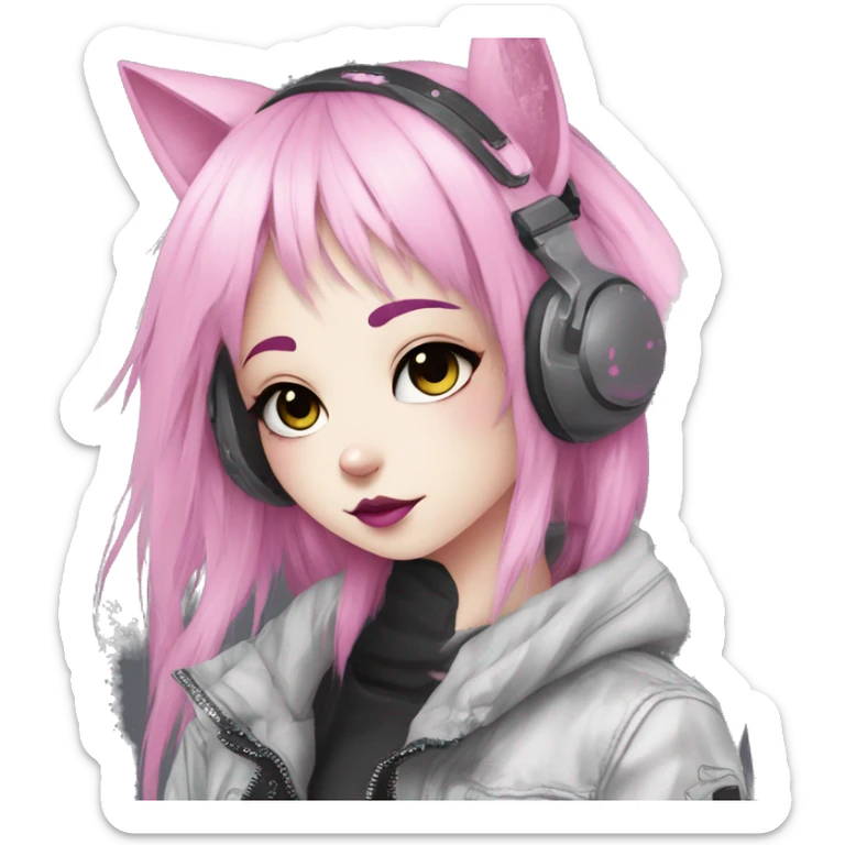 Edgy Kawaii Cute Cool Cartoon Anime Punk Techwear Gothic Catgirl sticker