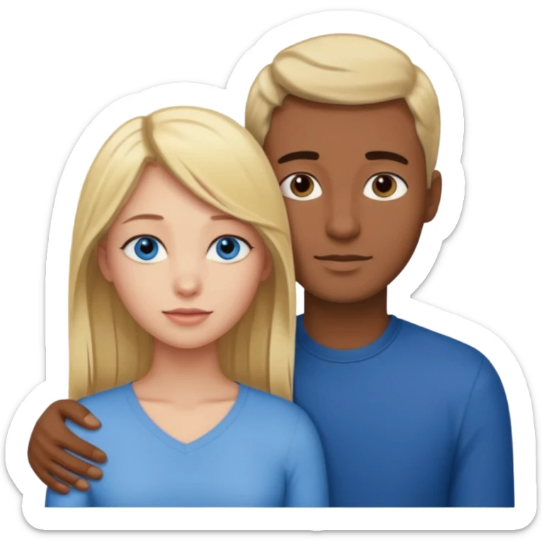 blonde hair blue eyes woman embracing a taller man who has brown skin and dark brown hair sticker