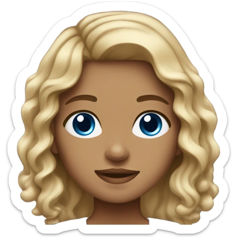 girl with brown and blonde highlights wavy hair blue eyes and classes sticker