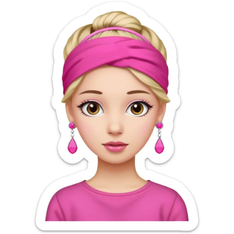 Fashion girl with pink headband and earrings sticker