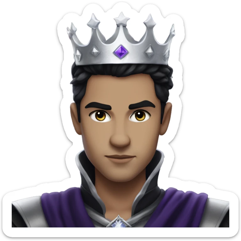 Rhysand has medium toned skin black hair and purple eyes. He is king of the night court and wears a silver crown on top of his head  sticker