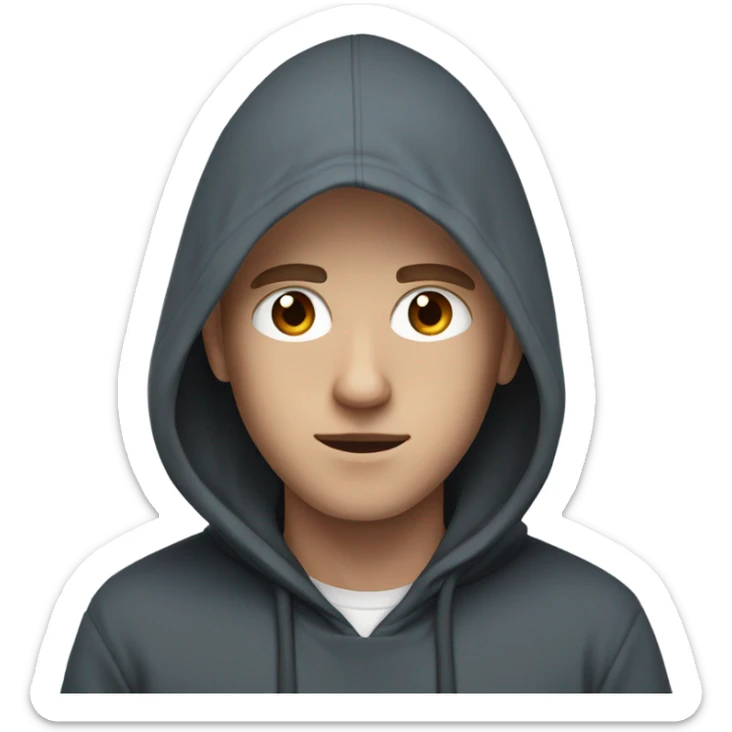 A white person wearing a black hoodie with blue and brown eyes and a scar sticker