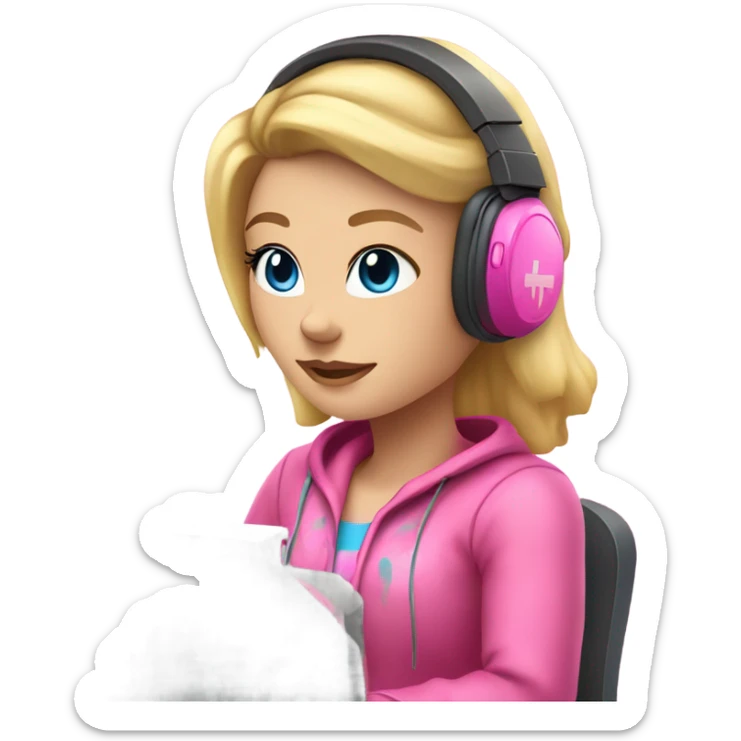 blonde hair blue eyed gamer girl pink  sticker