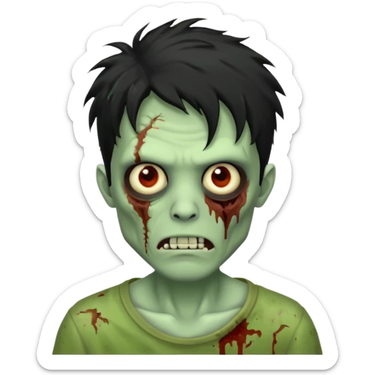 crie um emoji de zumbi homen de cabelo preto bagunçado assim🧟 sticker