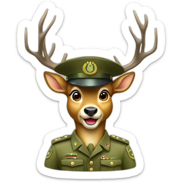 a deer in an IDF army uniform with his hoof up to his head in a saluting pose sticker
