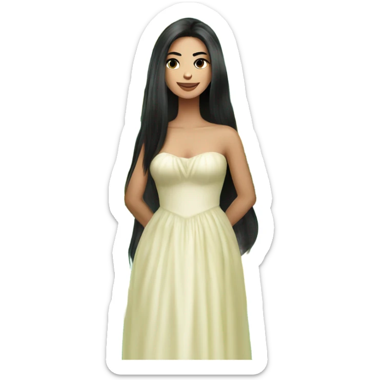 Beautiful woman long black hair in long puffy dress holding durian sticker