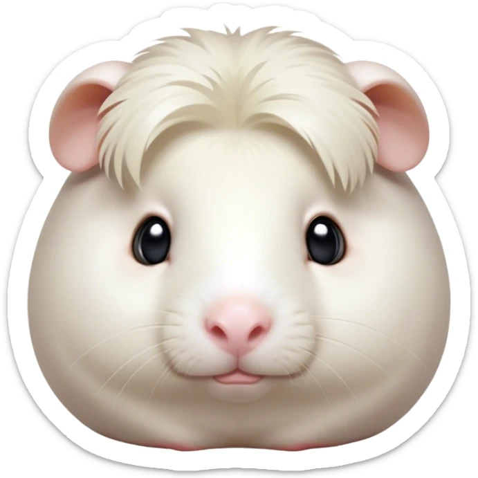 Cinematic Noble White Guinea Pig Portrait Emoji, Poised and regal, with a compact, chubby build and a pristine, well-groomed pure white coat, deep-set soulful dark eyes, Simplified yet sharp and sophisticated features, highly detailed, glowing with a soft, dignified glow, high shine, intelligent and sweet, stylized with an air of gentle purity, focused and attentive, soft glowing outline, capturing the essence of a watchful and confident little companion, so majestic it feels as though it could scurry out of the screen with effortless authority! sticker