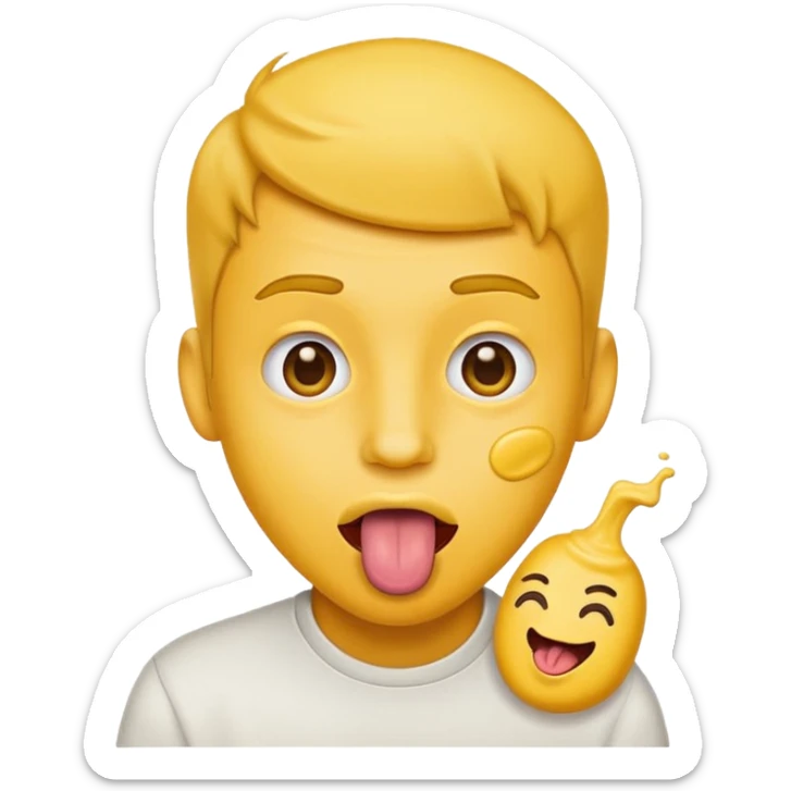 guy with tongue out and mustard on his tongue, emoji style sticker