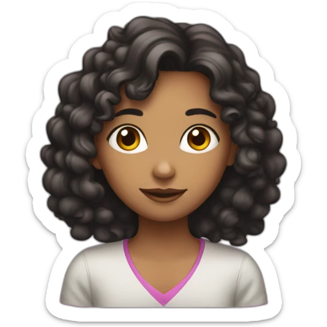 girl with long curly dark hair, with a laptop in her hands sticker