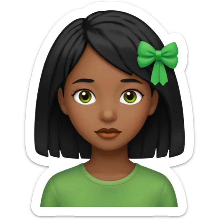 black girl with black hair and green color hairclip sticker