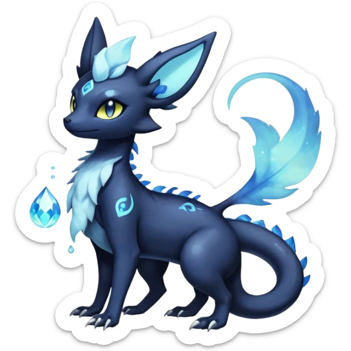 Shiny icy iridescent dark gothic ethereal Nebulae Salandit-Meowstic-Umbreon-Fakémon-hybrid-creature (full body)  sticker