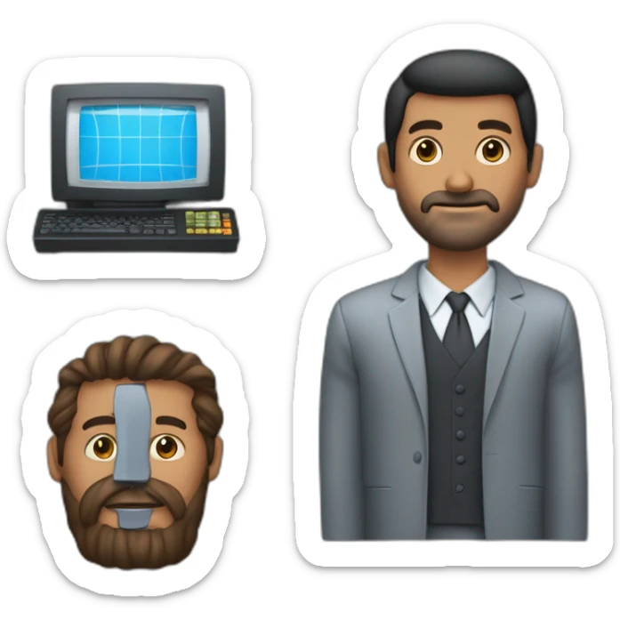un señor de aproximadamente 30 años sin barba morocho con el pelo negro y levantado enfrente de una computadora sticker