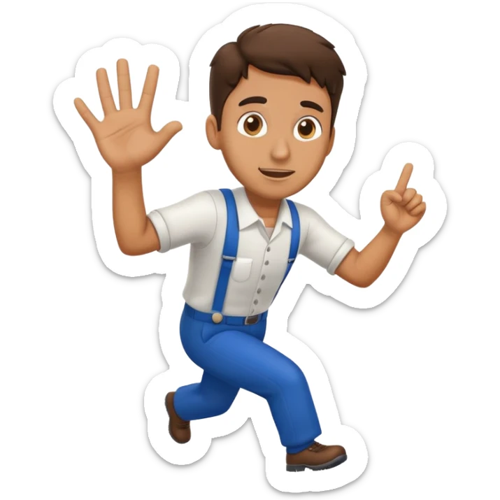 an italian train employee reaching his hand out and running toward us looking stressed sticker