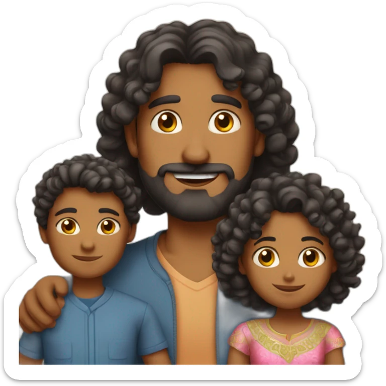 indian family with one dad straight hair one son straight hair one mom and one daughter curly hair sticker