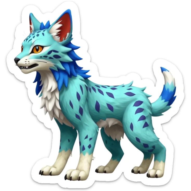 Colorful tropical edgy Lynx-Trico-Sergal-Wolf-Vernid-Fakémon-Pokémon-creature (full body) sticker