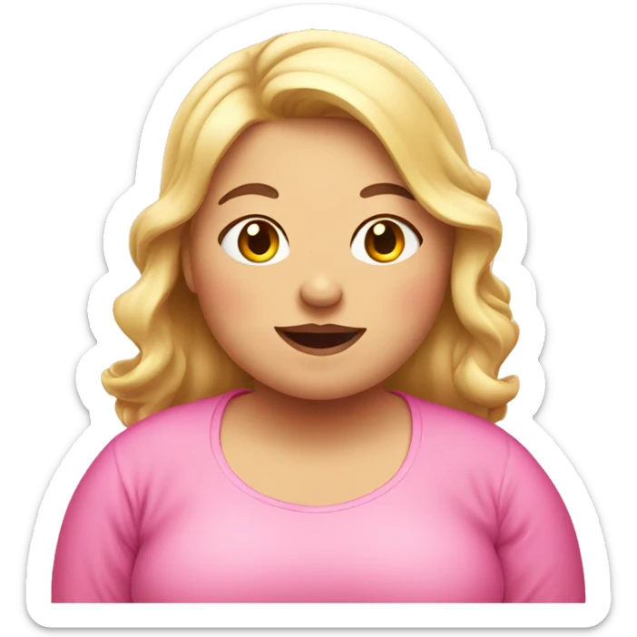 Fat girl wearing pink shirt and pink bows blushing sticker