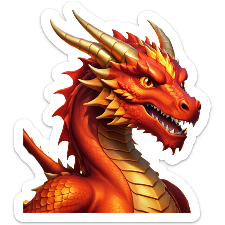 cinematic-noble-fierce-fire-dragon-portrait-emoji,-poised-and-imposing,-with-a-muscular,-scaled-body-ablaze-in-fiery-hues-of-crimson,-molten-orange,-and-molten-gold,-and-intense,-burning-eyes-that-mirror-the-heart-of-a-volcano;-rendered in detail sticker