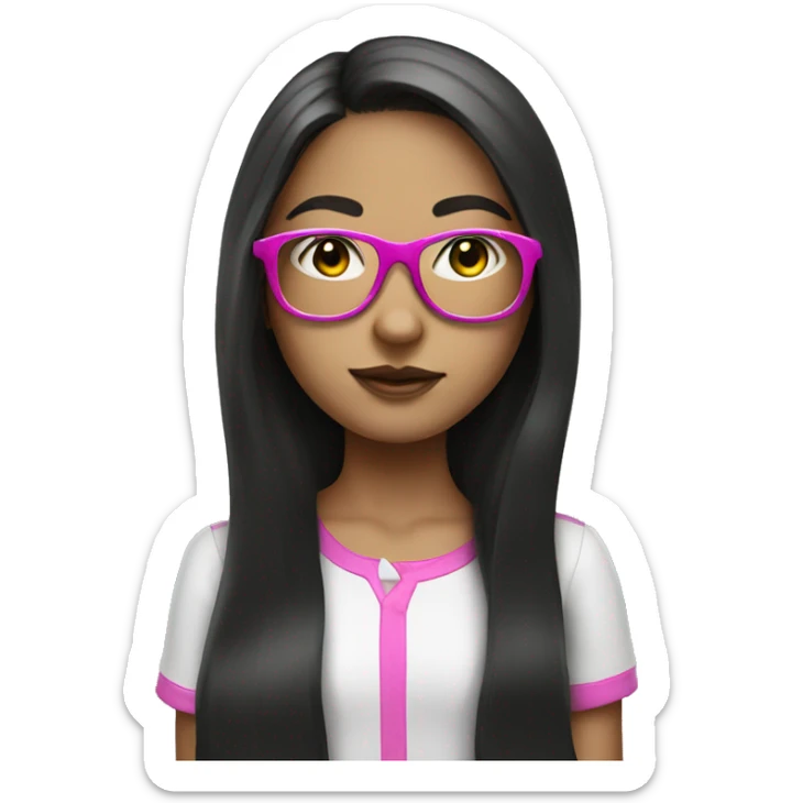 dark long hair white young girl in pink glasses sticker