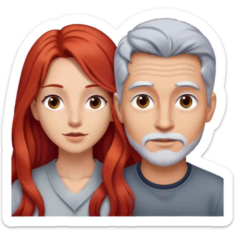 Long red hair woman and young gray hair man sticker
