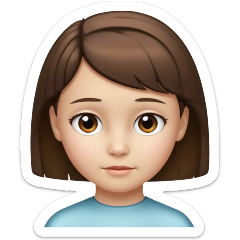 Head without neck of a 10-year-old girl with pearly skin, short brown hair partially pulled back, and a slight fringe on her forehead. sticker