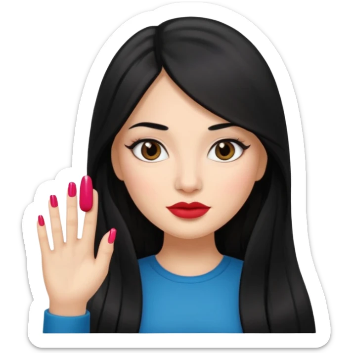 latina girl with straight long hair thats black memoji with nail no lipstick sticker