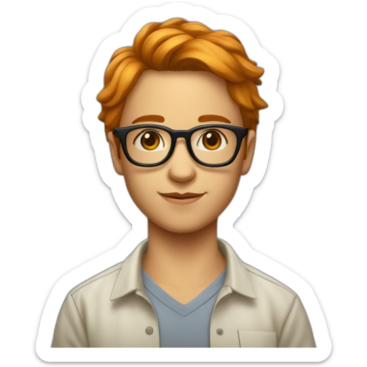 Un adolescent roux habillée avec des lunettes de vue et portant une chemise sticker